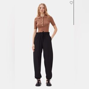 BLACK DRAPEY MELANGE ELASTICATED WAIST PANTS
